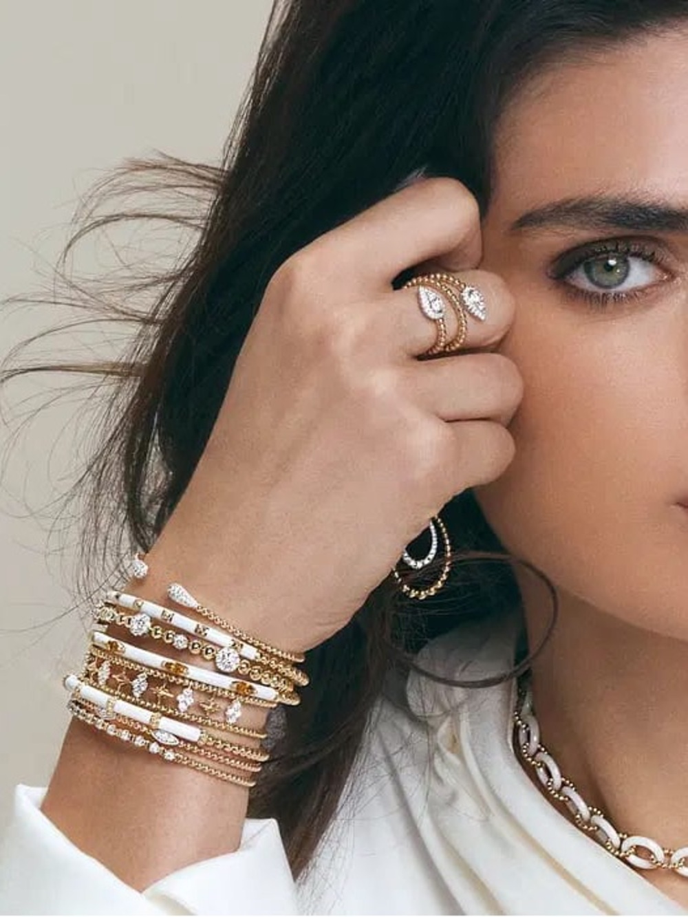 Gold and White Layered Beaded Bracelet Women's Jewelry